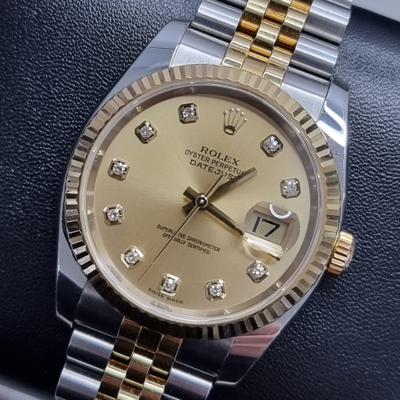 Datejust 36 Steel And Yellow Gold Champagne Diamond Dot Dial