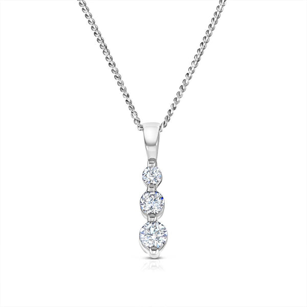 The Trilogy Three Stone Brilliant Cut Diamond Drop Necklace