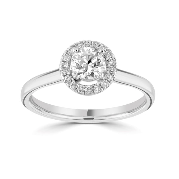 Single Stone Brilliant Cut Diamond Halo Engagement Ring (0.44ct)