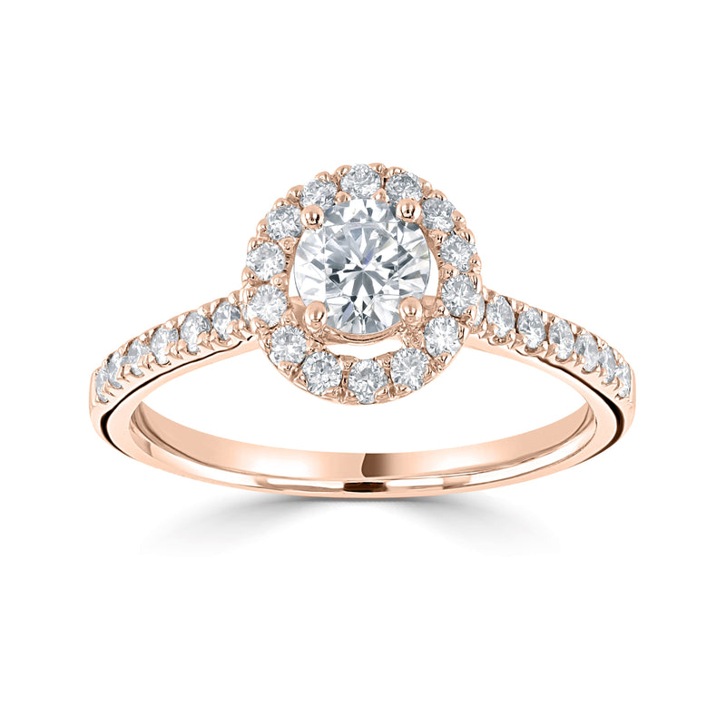 Single Stone Brilliant Cut Diamond Halo Engagement Ring (0.88ct)