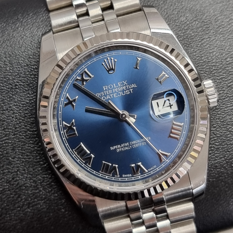 Rolex blue roman dial sale