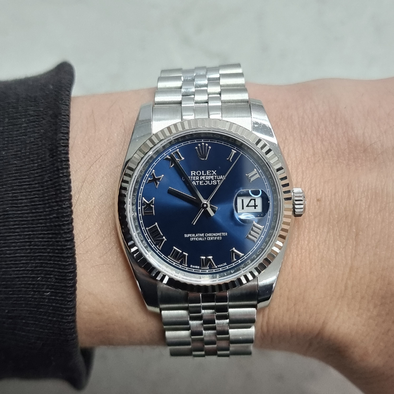 Datejust 36 Steel And White Gold Electric Blue Roman Numeral Dial