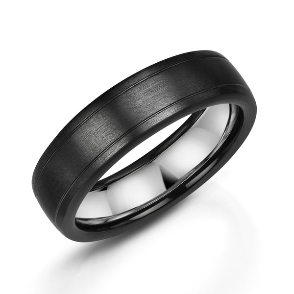 Zirconium 6mm Grooved Court Men's Ring