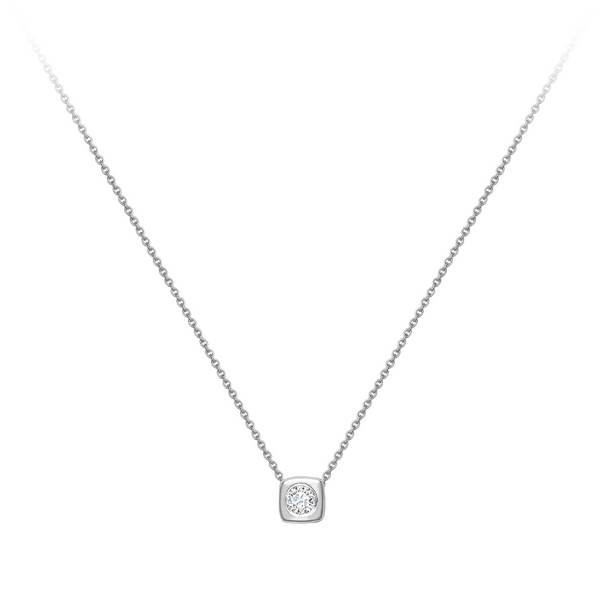 "Circle in a Square"  Floating Diamond Rub Over Set Necklace