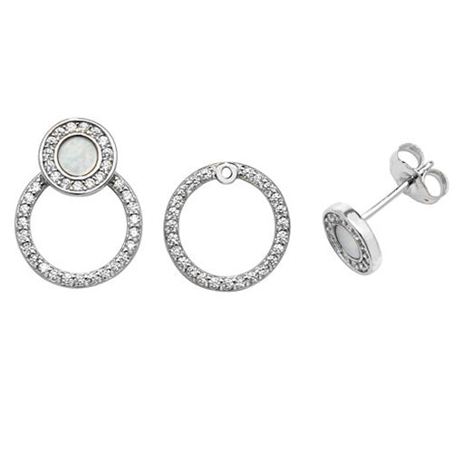 Mother Of Pearl Double Circle Cubic Zirconia Studs