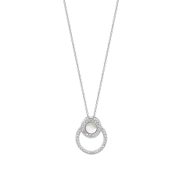 Mother Of Pearl Double Circle Cubic Zirconia Necklace